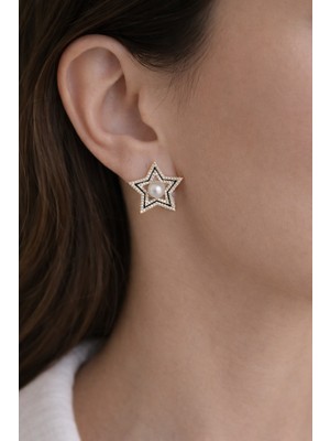 PremiumPort Parlak Çelik Yıldız Taşlı Incili Voliny Küpe, Kaliteli ve Şık Tasarım