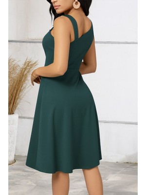 Emh Store Kadın Tek Omuzu Şerit Detaylı Kolsuz Yandan Düğme Detaylı Viskon Elbise