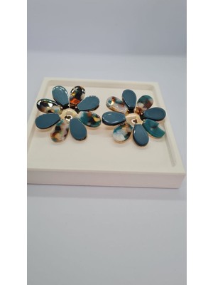 PremiumPort Çiçek Desenli Mermer Görünümlü Şık Küpe