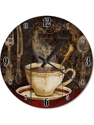 50 cm Çaplı Kahve Fincanı Desenli Büyük Duvar Saati
