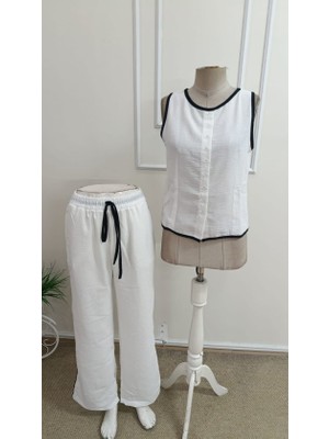 Meğdaix Kadın Kolsuz Önü Düğmeli Yelek ve Pantolon Ikili Takım