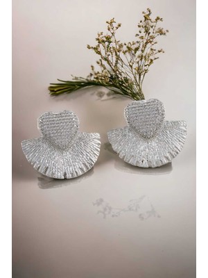 PremiumPort Zirkon Taş Detaylı Kadın Kalp Küpe, Gümüş Renk, Şık Takı