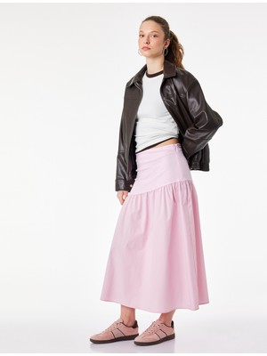 Koton Fermuarlı Volanlı Pamuklu Asimetrik Dikişli Midi Etek