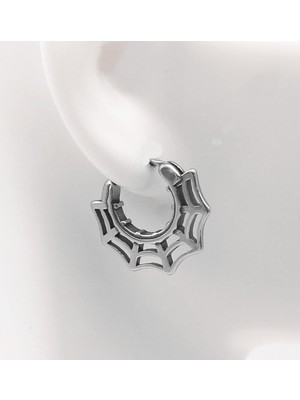 PremiumPort Gotik Halka Örümcek Ağı Tasarımlı Paslanmaz Çelik Küpe