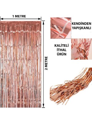 MiraLive Rose Gold Püsküllü Kapı Perdesi - Parti, Bekarlığa Veda, Doğum Günü 1x2 M