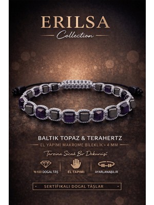 Erilsa Sertifikalı Baltık Topaz Terahertz Bileklik 4 mm Doğal Taş Unisex Ayarlanabilir