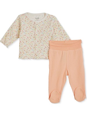 Bebetto Kız Bebek Hırka-Alt Çiçek Baskılı Çıtçıtlı Bisiklet Yaka Long Sleeve Patikli