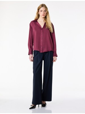 Koton Klasik Yaka Uzun Kollu Rahat Kalıp Düğmeli Saten Gömlek