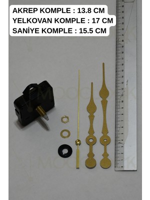 Sessiz Duvar Saati Mekanizması, 22 mm Şaft, Akrep-Yelkovan-Saniye, Askılı