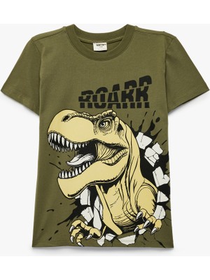 Koton Kısa Kollu Bisiklet Yaka Pamuklu Dinozor Baskılı Tişört