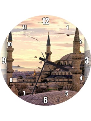 Günbatımı Istanbul Camisi ve Martılar Temalı Duvar Saati 30X30 cm
