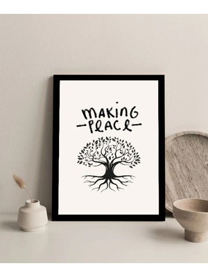 Harikabirev Çerçevesiz Çerçeve Görünümlü Mdf Tablo (Peace) Siyah Beyaz |çtkmdf
