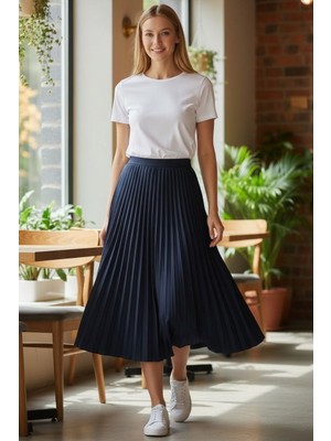 Eren Style %100 Cotton Piliseli Etek(95 Cm)-(36-52)