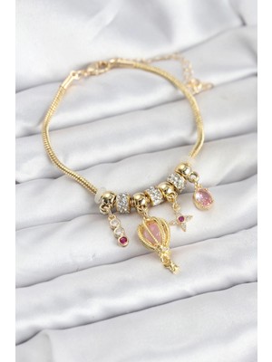 Pileli Store Tegan Pirinç Gold Renk Uçan Balon Charmlı Kadın Bileklik TG27BB8197