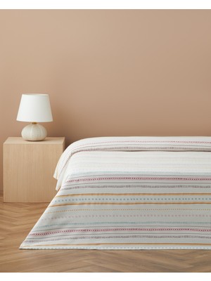 English Home Sweet Stripes Baskılı Pamuklu Tek Kişilik Pike 150X220 cm Pembe