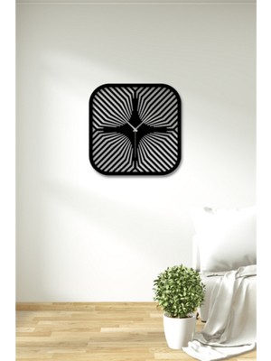 Siyah Ahşap Kare Çizgili Duvar Saati, 38X38 Cm, Şık ve Modern Tasarım