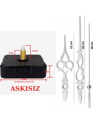 Sessiz 16 mm Şaft Akar Duvar Saati Mekanizması Metal Akrep Yelkovan Saniye
