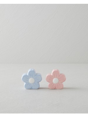 English Home Flower Stoneware 2'li Tuzluk - Biberlik 6x3,5x5,5 cm Pembe - Mavi