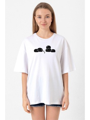 Clannad Anime Dango Daikazoku Beyaz Kadın Oversize Tshirt