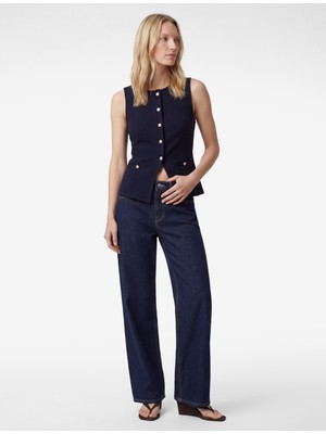 Koton Slim Fit Düğmeli Bisiklet Yaka Peplum Kesim Yelek