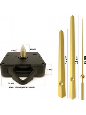 Sessiz Duvar Saati Mekanizması, Metal Akrep ve Yelkovan, Orta Model
