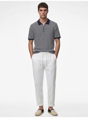 Koton Regular Fit Kısa Kollu Yarım Fermuarlı Polo Yaka Çizgili Tişört