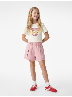 Koton Kısa Kollu Slim Fit Bisiklet Yaka Pamuklu Crop Baskılı Tişört