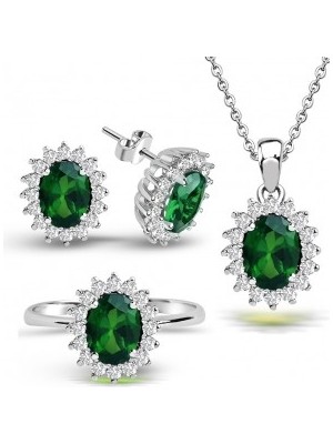 Kuyumcudükkanı Kuyumcudukkani Zümrüt Renk Taşlı Klasik Antruaj SET-24096-W-GRN