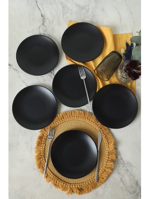 PremiumPort Mat Siyah Ege Pasta Tabağı 20 cm 6'lı Set