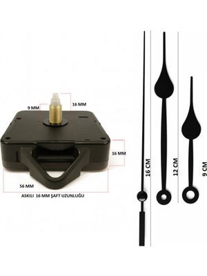 Sessiz Metal Duvar Saati Mekanizması, 16MM Şaft, Kalp Model, Akrep-Yelkovan