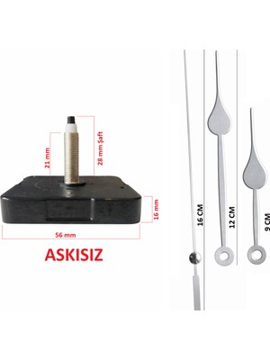 Sessiz 28 mm Metal Duvar Saati Mekanizması, Akrep, Yelkovan, Saniye, Kalp Modeli