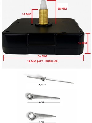 Sessiz Duvar Saati Mekanizması, 18 Mm, Metal Akrep ve Yelkovan, Küçük Model