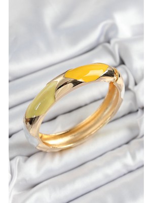 Youday Accessories Pirinç Beyaz Yeşil Sarı Mineli Baklava Model Gold Renk Kadın Kelepçe