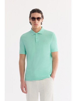 AVVA Erkek Açık Yeşil Kıvrılmaz Polo Yaka %100 Pamuk Basic Regular Fit T-Shirt B001032