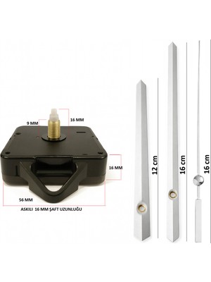 Sessiz Metal Duvar Saati Mekanizması, 16 mm Akar Akrep Yelkovan Saniye
