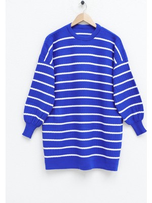 Moda Morfo Bisiklet Yaka Fitilli Triko Tunik -Saks