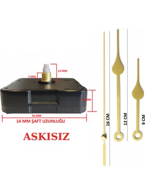 Sessiz Metal Duvar Saati Mekanizması, Kalp Model, 14MM Şaft, Akrep-Yelkovan