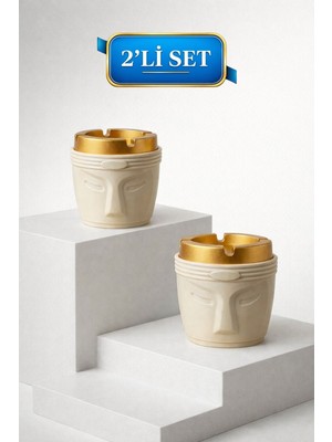 PremiumPort 2'li Yüz Figürlü Modern Totem Kokusuz Küllük Seti, Şık ve Fonksiyonel
