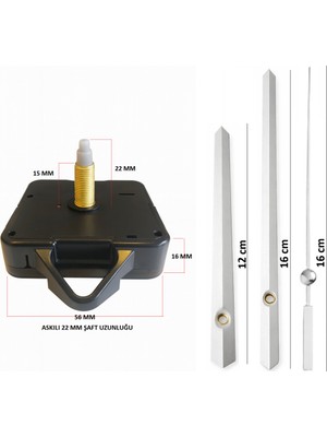 Sessiz 22 mm Metal Duvar Saati Mekanizması, Akrep-Yelkovan-Saniye, Orta Model