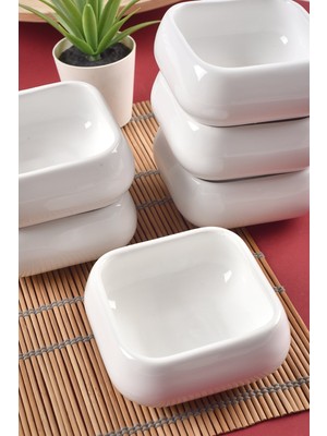 PremiumPort 6'lı Kare Beyaz Kahvaltı ve Çerezlik Kase Seti