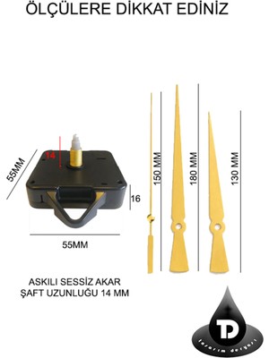 Sessiz Saat Mekanizması Askılı, 14 mm Şaft, Yüksek Performans