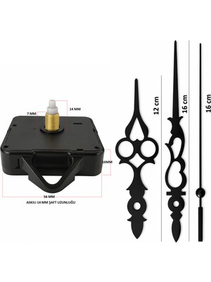 Sessiz 14 mm Metal Duvar Saati Mekanizması, Akrep, Yelkovan, Saniye, Model 78