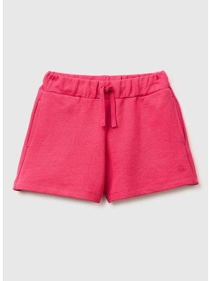 Benetton Lastikli Bel Regular Fit Koyu Pembe Kız Çocuk Şort 3J68C903O