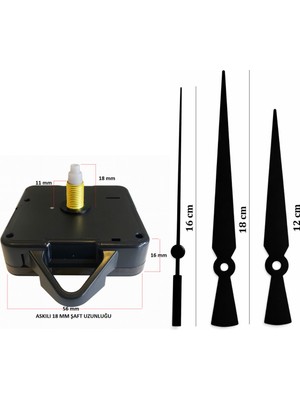 Askılı 18 mm Metal Duvar Saati Mekanizması, Üçgen Model, Sessiz ve Güçlü