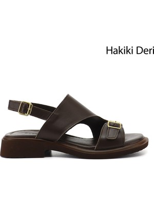 Gönderi(r) Kadın Kahverengi  Tokalı Bantlı Hakiki Deri Sandalet