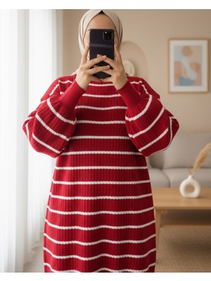 Moda Morfo Bisiklet Yaka Fitilli Triko Tunik  -Fuşya