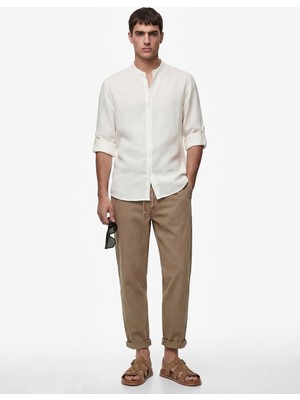 Koton Regular Fit Uzun Kollu Düğmeli Hakim Yaka Keten Gömlek