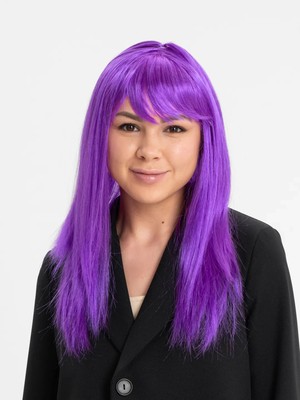 İlk El Grup Mor Renk Düz Kesim Uzun Parti Peruğu Takma Saç