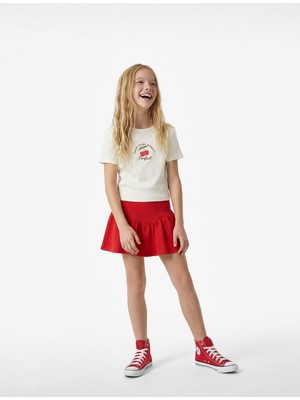 Koton Kısa Kollu Slim Fit Bisiklet Yaka Pamuklu Baskılı Crop Tişört