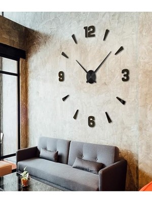 Büyük Boy Siyah Ahşap 3D Latin Rakamlı Duvar Saati